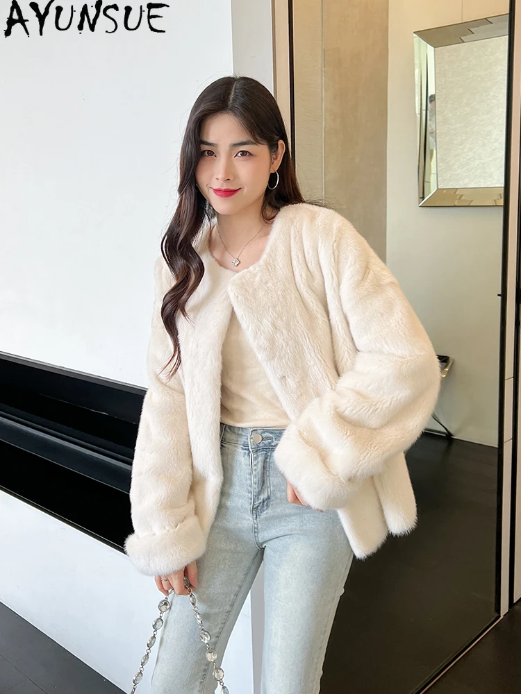 AYUNSUE Куртка из натурального норкового меха женская с круглым вырезом Элегантная куртка из натурального меха для женской одежды Высокое качество из цельной норки Шуба Женская 
AYUNSUE Куртка из натурального норкового меха женская с круглым вырезом Элегантная куртка из натурального меха для женской одежды Высокое качество из цельной норки Шуба Женская