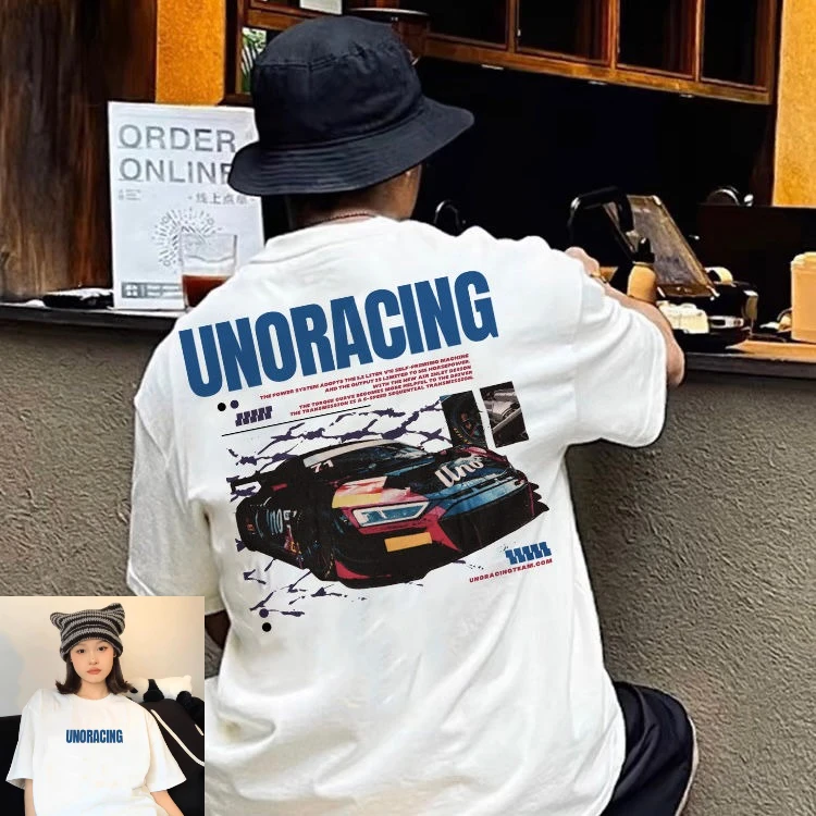Unoracing Tshirt Men's White Black Graphic Print Cotton Tee with Colorful Car Design Streetwear Loose Fit Casual Fashion Outfit
Unoracing Tshirt Men's White Black Graphic Print Cotton Tee with Colorful Car Design Streetwear Loose Fit Casual Fashion Outfit