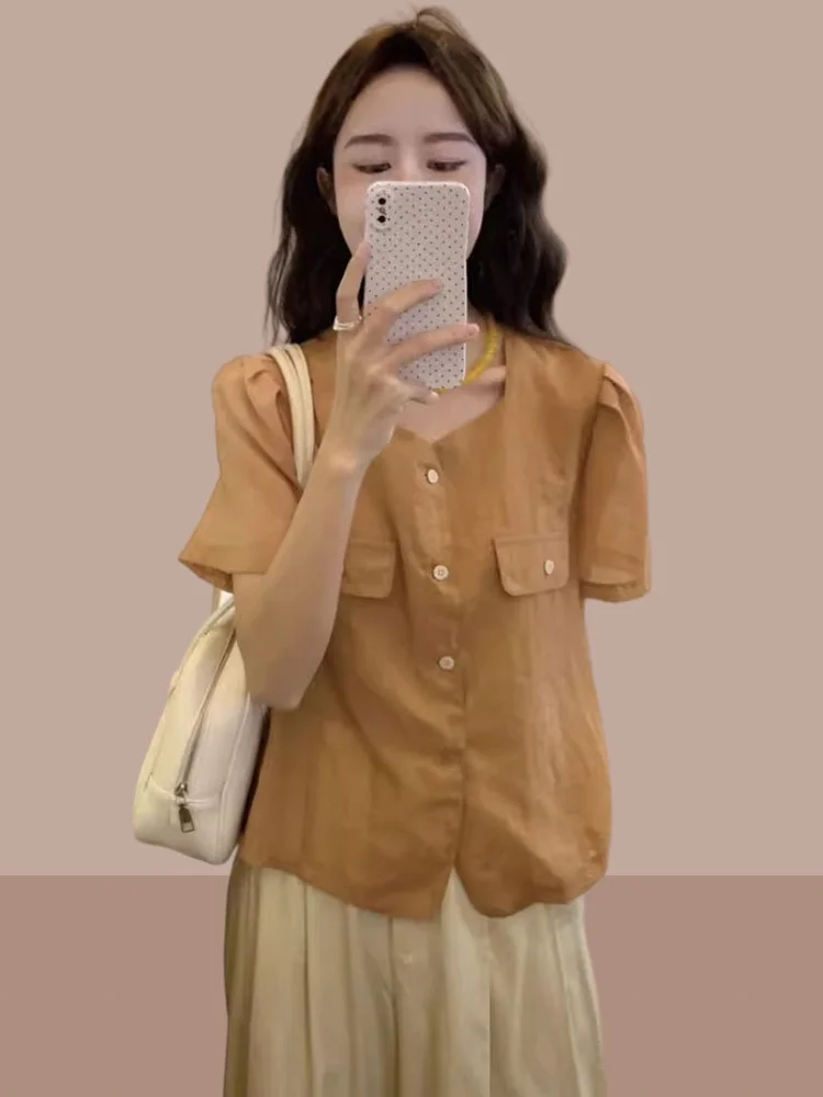 Casual Loose Women's Shirt Square Collar Short Sleeve Design Sensation Elegant Youthful Slimming Top Summer Versatile
Casual Loose Women's Shirt Square Collar Short Sleeve Design Sensation Elegant Youthful Slimming Top Summer Versatile