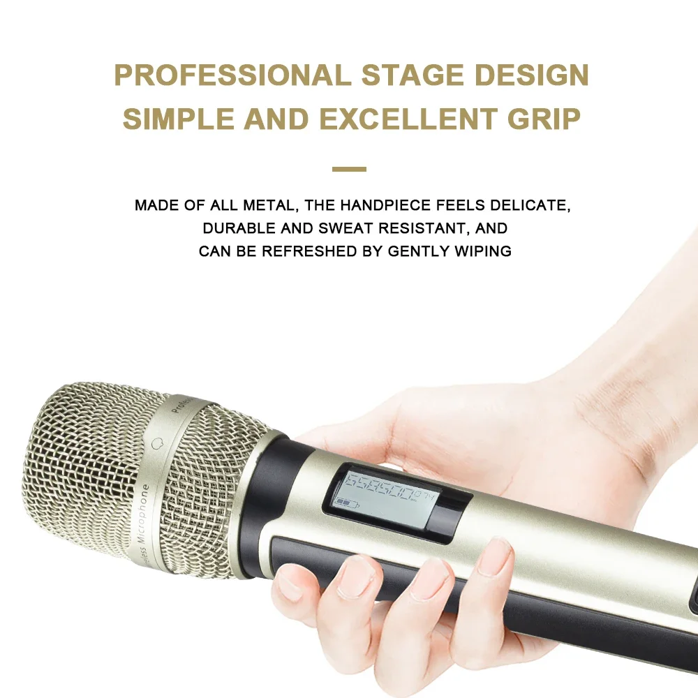 Professional UHF Wireless Microphone System Noise Cancelling Handheld Karaoke Microphones Portable For Conference & Family Usage
Professional UHF Wireless Microphone System Noise Cancelling Handheld Karaoke Microphones Portable For Conference & Family Usage