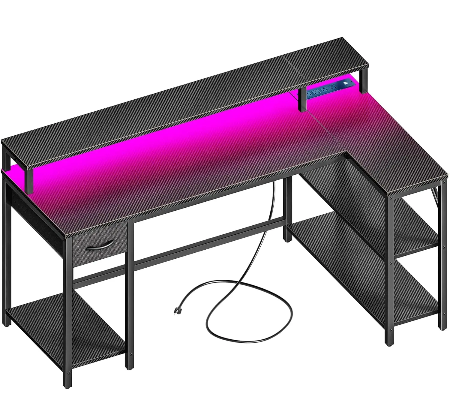 53 inch Reversible L Shaped Desk with LED Lights & Power Outlets, Computer Desk with Shelves & Monitor Stand, Customized
53 inch Reversible L Shaped Desk with LED Lights & Power Outlets, Computer Desk with Shelves & Monitor Stand, Customized