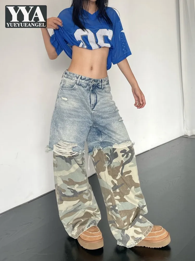 Summer Womens Camouflage Spliced False Two Piece Wide Leg Jeans Loose Fit Casual Denim Pants Spring Streetwear Female Trousers
Summer Womens Camouflage Spliced False Two Piece Wide Leg Jeans Loose Fit Casual Denim Pants Spring Streetwear Female Trousers
