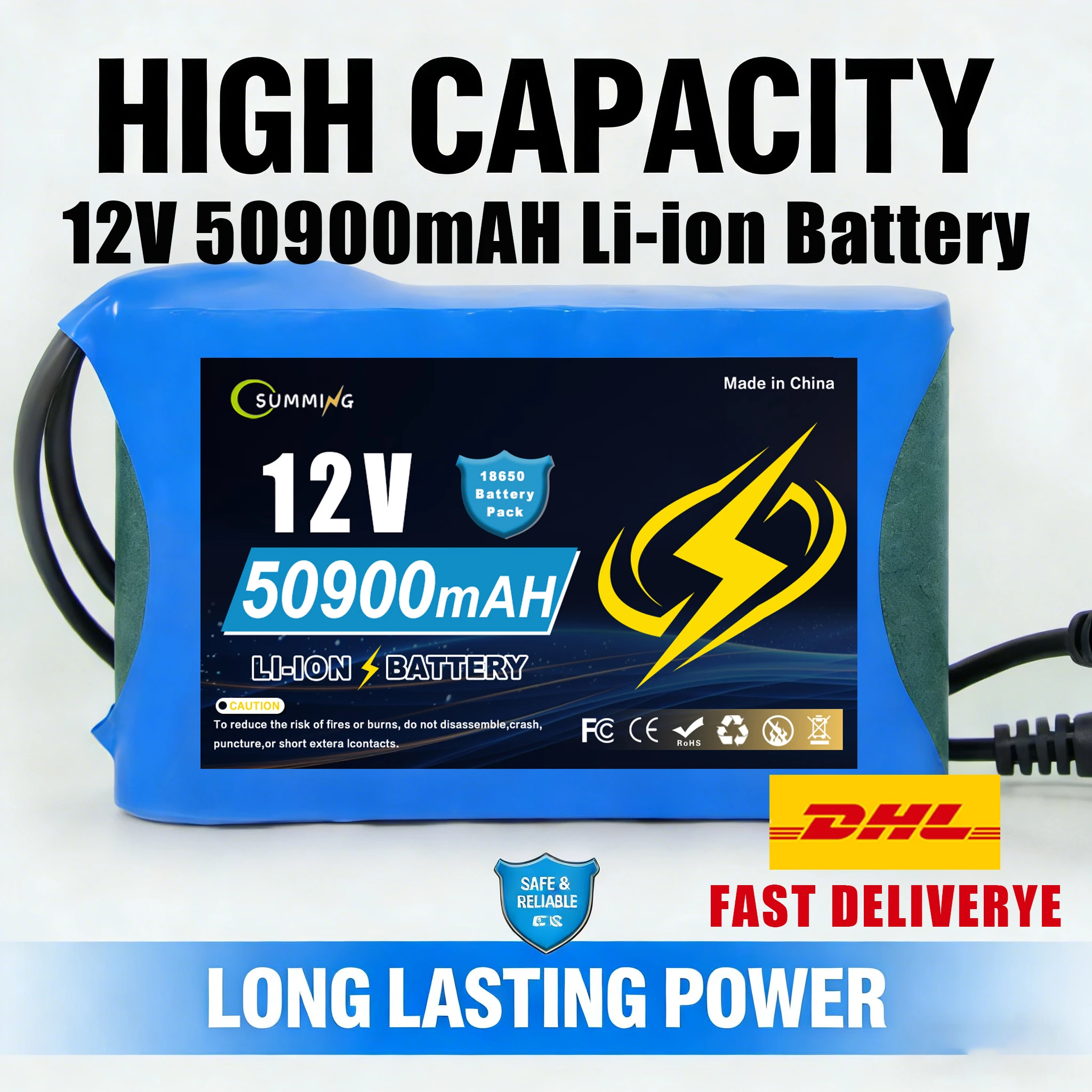12.6V 50900mAh SuperCapacity Rechargeable Battery 12V 50.9Ah 3S2P 18650 Cells for DIY Projects + DCCharger
12.6V 50900mAh SuperCapacity Rechargeable Battery 12V 50.9Ah 3S2P 18650 Cells for DIY Projects + DCCharger