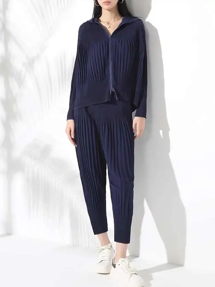 Hooded Full Sleeve Zip Jacket + Pencil Pants Solid Colour Casual Miyake Summer New 2025 Clothing Pleated Pants Set Women's
Hooded Full Sleeve Zip Jacket + Pencil Pants Solid Colour Casual Miyake Summer New 2025 Clothing Pleated Pants Set Women's