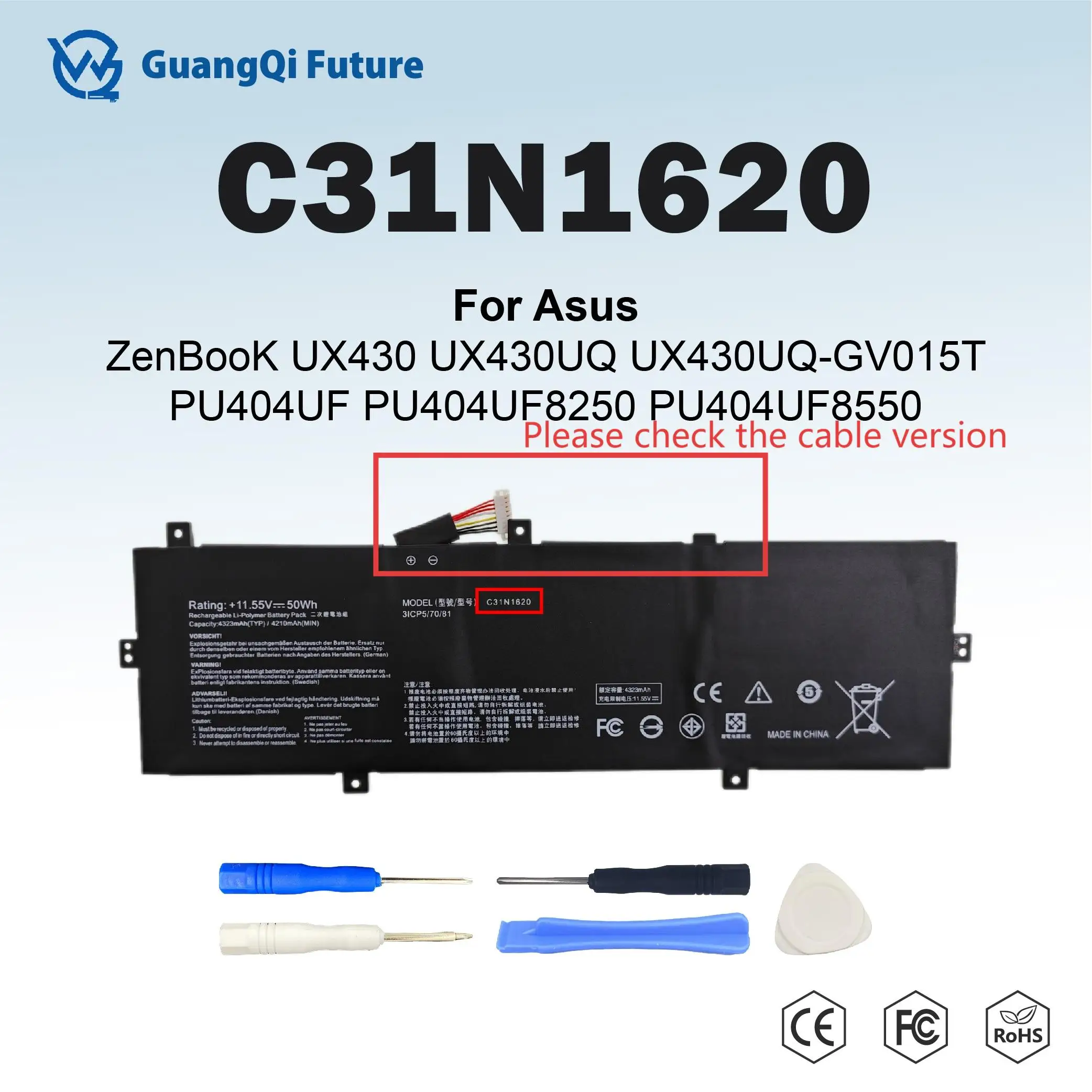 C31N1620 50 Втч запасной аккумулятор для ноутбука ASUS Zenbook UX430 UX430U UX430UA UX430UN UX430UQ PU404 PU404UF + инструменты
C31N1620 50 Втч запасной аккумулятор для ноутбука ASUS Zenbook UX430 UX430U UX430UA UX430UN UX430UQ PU404 PU404UF + инструменты