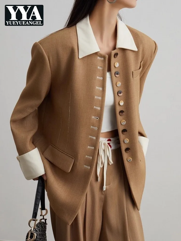 Khaki Spliced Single Breasted Multi Buttons Women Jacket Loose Fit Straight Casual Coat Spring Autumn Fashion Outerwear Blazers 
Khaki Spliced Single Breasted Multi Buttons Women Jacket Loose Fit Straight Casual Coat Spring Autumn Fashion Outerwear Blazers