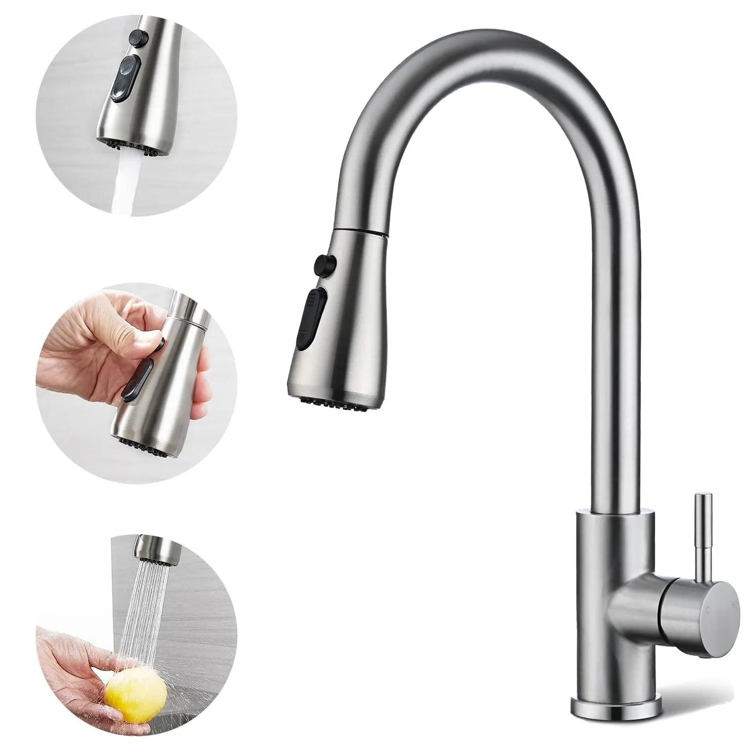 Brushed Nickel Kitchen Faucet Single Handle Pull Out Classic High Arc Sink Tap
Brushed Nickel Kitchen Faucet Single Handle Pull Out Classic High Arc Sink Tap