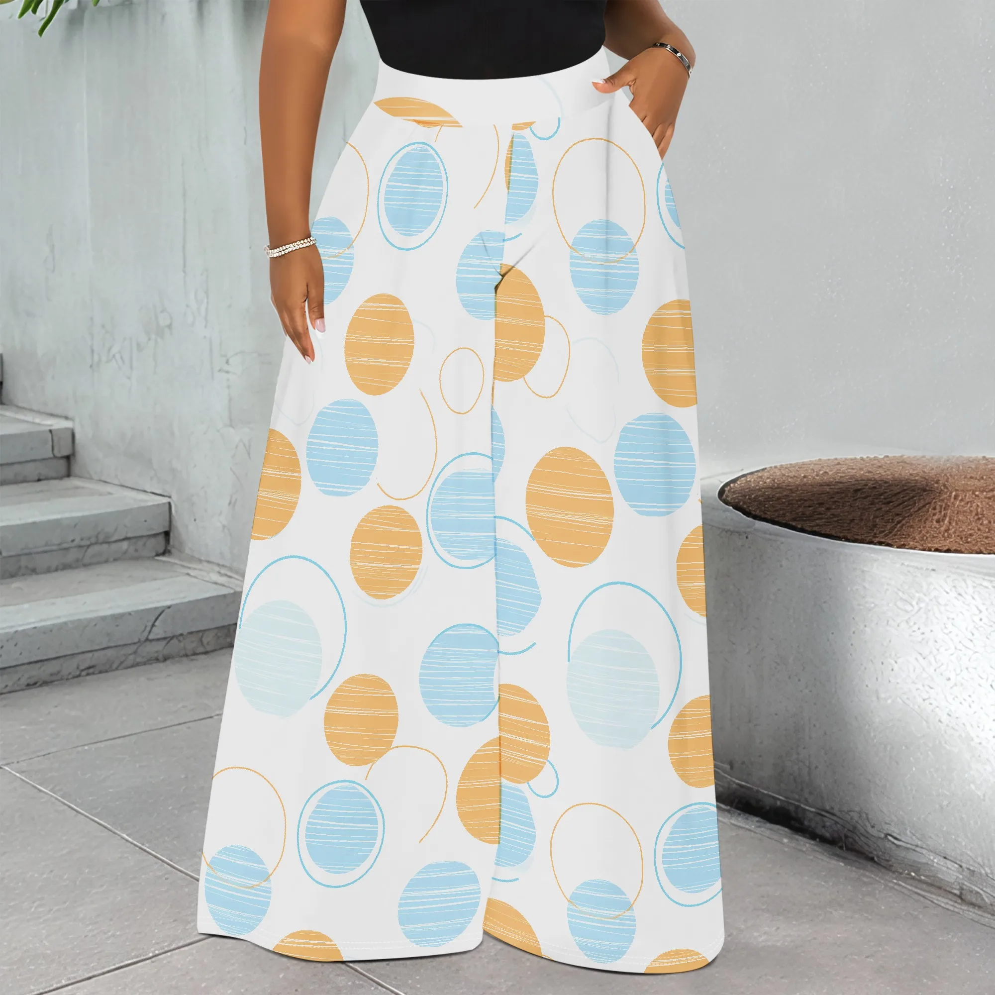 Geometric Print Wide Leg Pants, Abstract Circle Pattern Trousers, Casual Loose Fit Bottoms for Women, S-2XL
Geometric Print Wide Leg Pants, Abstract Circle Pattern Trousers, Casual Loose Fit Bottoms for Women, S-2XL