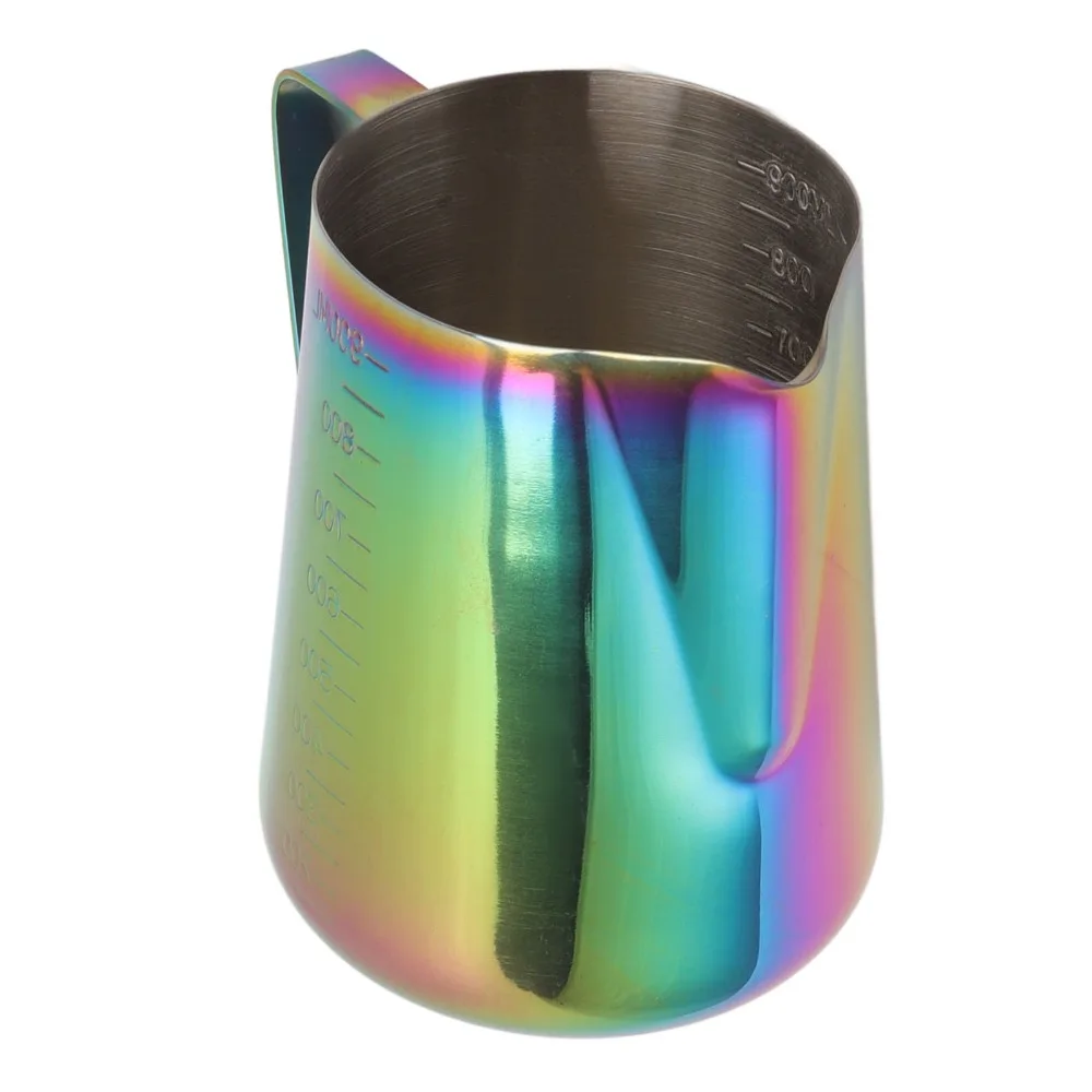 304 Stainless Steel Milk Frothing Pitcher Dual Scale 900ML Capacity Coffee Steaming Pitcher Colorful Tapered Spout
304 Stainless Steel Milk Frothing Pitcher Dual Scale 900ML Capacity Coffee Steaming Pitcher Colorful Tapered Spout