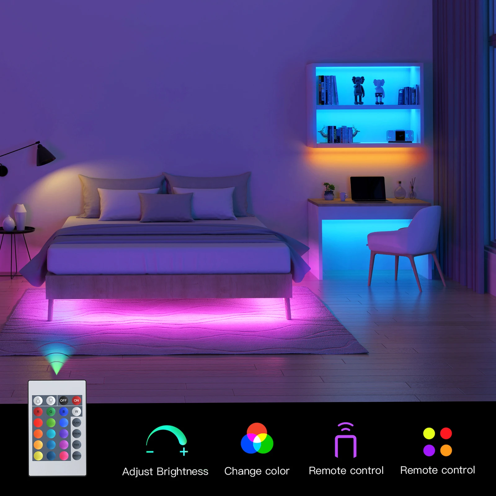 Светодиодная лента RGB с дистанционным управлением, гибкая Двусторонняя лампа для спальни, гостиной, 5 м
Светодиодная лента RGB с дистанционным управлением, гибкая Двусторонняя лампа для спальни, гостиной, 5 м