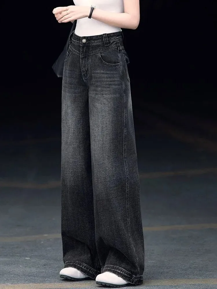 Ретро джинсы с широкими штанинами и подкладкой, женские брюки с высокой талией, прямого кроя, модные повседневные джинсовые штаны, цвет черный
Ретро джинсы с широкими штанинами и подкладкой, женские брюки с высокой талией, прямого кроя, модные повседневные джинсовые штаны, цвет черный