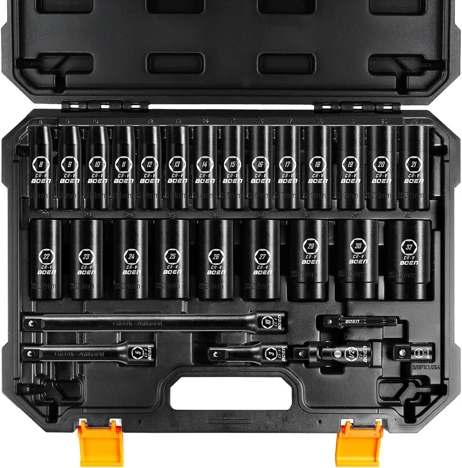 1/2" Drive Metric Deep Socket Set 29PCS CR-V Steel Impact Socket with Portable Case for Auto Repair
1/2" Drive Metric Deep Socket Set 29PCS CR-V Steel Impact Socket with Portable Case for Auto Repair