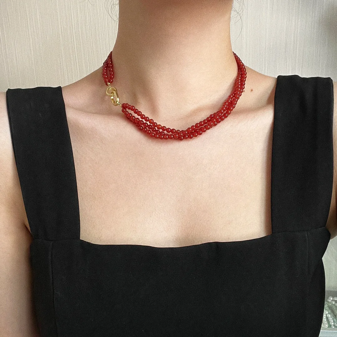 Natural Red Agate 3-Tier Stackable Women Choker Necklace Genuine Gem Stone Necklace For Women Vintage Unique Original Jewelry
Natural Red Agate 3-Tier Stackable Women Choker Necklace Genuine Gem Stone Necklace For Women Vintage Unique Original Jewelry