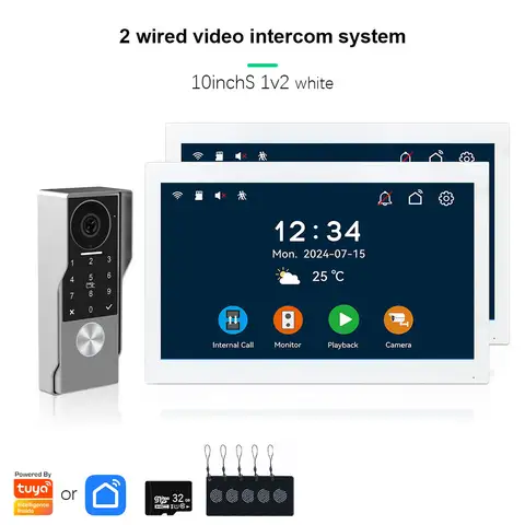2 Wire Digital Video Intercom System TUYA Smart 1080P Doorphone Camera Video Doorbell Support Gate and Door Lock Remote Control