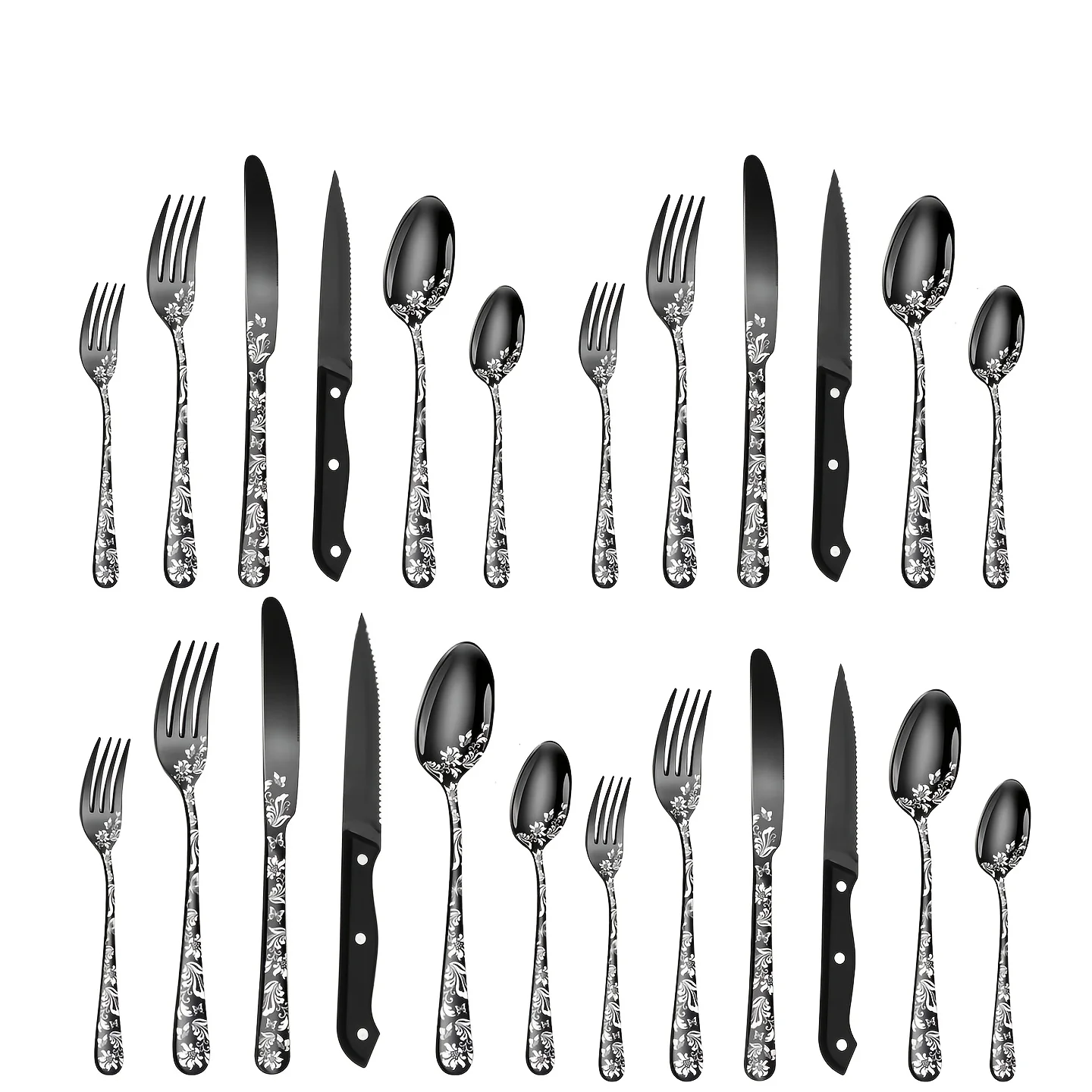 20pcs/24pcs (Includes 4 Steak Knives) Cutlery Set -Stainless Steel Flatware Set, Dishwasher Safe, Laser-Engraved Pattern (Floral
20pcs/24pcs (Includes 4 Steak Knives) Cutlery Set -Stainless Steel Flatware Set, Dishwasher Safe, Laser-Engraved Pattern (Floral