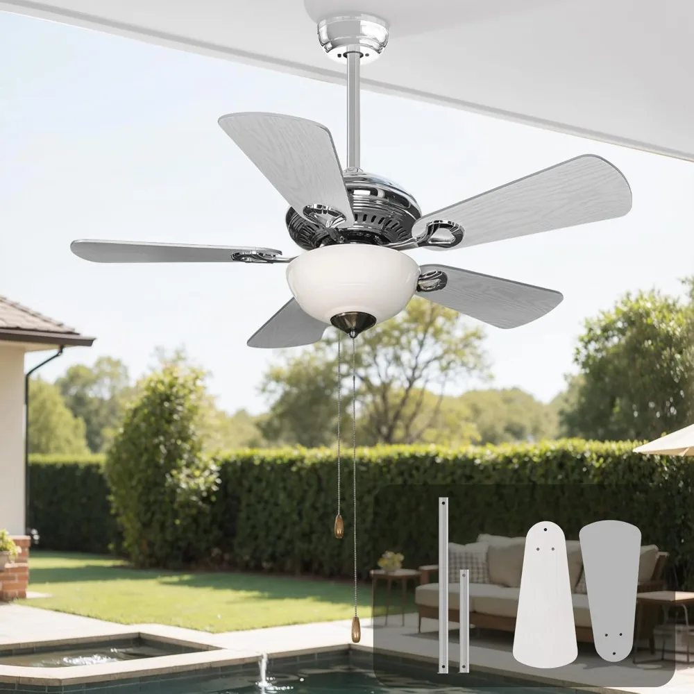 42" Outdoor Ceiling Fan with Light, Low Profile Ceiling Fan with Pull Chain, Quiet Reversible motor, 5 Dual Finish Blades, Suita
42" Outdoor Ceiling Fan with Light, Low Profile Ceiling Fan with Pull Chain, Quiet Reversible motor, 5 Dual Finish Blades, Suita