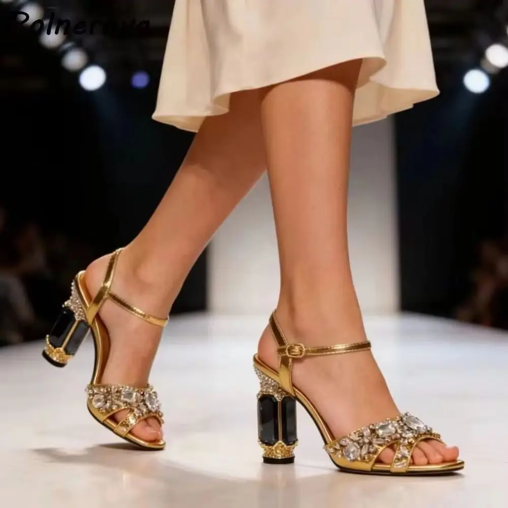 Rhinestone Heels Gold Crystal Sandals Luxury Peep Toe Bling Solid Strange Style Heels Shoes Women's Summer Fashion Elegant Shoes
Rhinestone Heels Gold Crystal Sandals Luxury Peep Toe Bling Solid Strange Style Heels Shoes Women's Summer Fashion Elegant Shoes