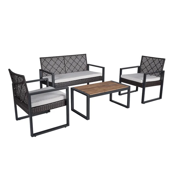 4-Piece Patio Furniture Set Outdoor Balcony Porch Garden Backyard Lawn Furniture Acacia Wood Table Top, Morden Brown and Beige C
4-Piece Patio Furniture Set Outdoor Balcony Porch Garden Backyard Lawn Furniture Acacia Wood Table Top, Morden Brown and Beige C