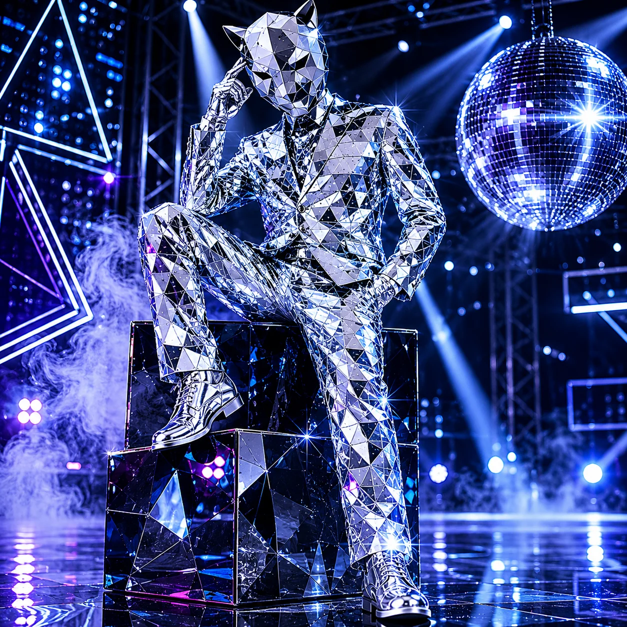 Men's Silver Mirror Costume with Animal Mask for DJ Party Performance Show Dance Carnival - Unique Masquerade Attire
Men's Silver Mirror Costume with Animal Mask for DJ Party Performance Show Dance Carnival - Unique Masquerade Attire