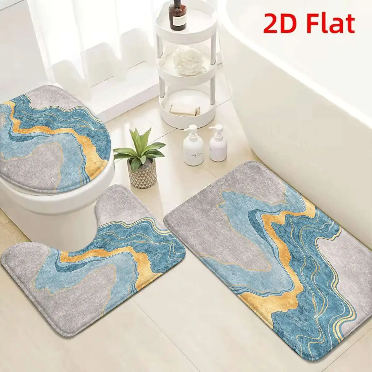 3Pcs Gray Blue Gold River Bath Mat Non Slip Absorbent Toilet Rug with Lid Cover for Bathroom Washable Flannel
3Pcs Gray Blue Gold River Bath Mat Non Slip Absorbent Toilet Rug with Lid Cover for Bathroom Washable Flannel