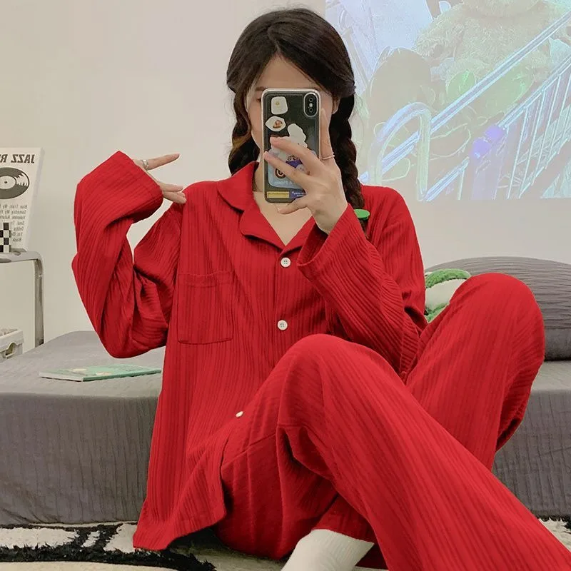 2024 Korean Version of Spring Autumn Pajamas Long Sleeve Red Sleepwear Ladies Cotton Nightdress Long Sleeve Loose Home Wear Set
2024 Korean Version of Spring Autumn Pajamas Long Sleeve Red Sleepwear Ladies Cotton Nightdress Long Sleeve Loose Home Wear Set