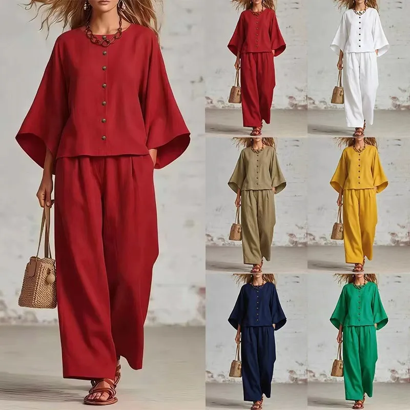 Summer Women's Suit Cotton Jacket Two Piece Set Button Front Top Blazer Wide Leg Pants Oversized Top Cropped Jacket Red Linen
Summer Women's Suit Cotton Jacket Two Piece Set Button Front Top Blazer Wide Leg Pants Oversized Top Cropped Jacket Red Linen