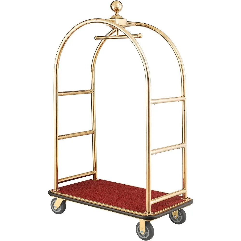 Gold Stainless Steel Bellman Cart Curved Uprights 6" Rubber Casters, 41-1/4"L x 24" W x 73" H, Hotel Luggage Cart for Commercial
Gold Stainless Steel Bellman Cart Curved Uprights 6" Rubber Casters, 41-1/4"L x 24" W x 73" H, Hotel Luggage Cart for Commercial