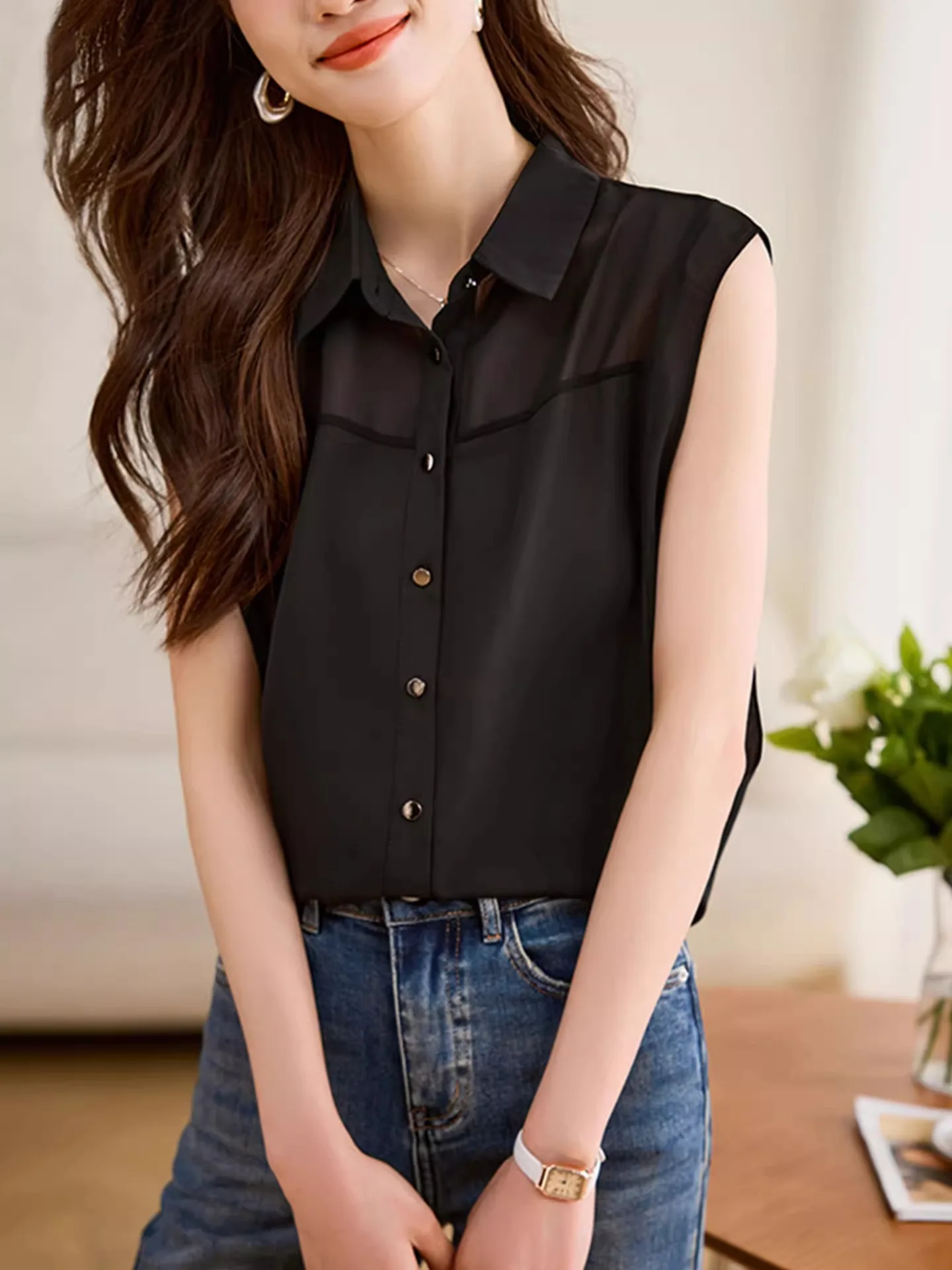 Дышащий шифоновый слив на одной пуговице, однотонный летний жилет высокого класса, женский модный жилет, топ
Дышащий шифоновый слив на одной пуговице, однотонный летний жилет высокого класса, женский модный жилет, топ