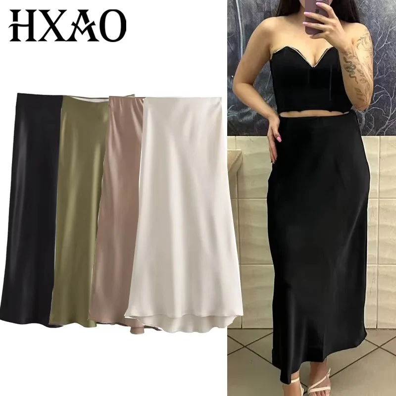 HXAO 2024 Women's Satin Skirt High Waist Black Long Skirts For Women Summer Elegant Womens Skirts Casual Off White Brown Skirt
HXAO 2024 Women's Satin Skirt High Waist Black Long Skirts For Women Summer Elegant Womens Skirts Casual Off White Brown Skirt
