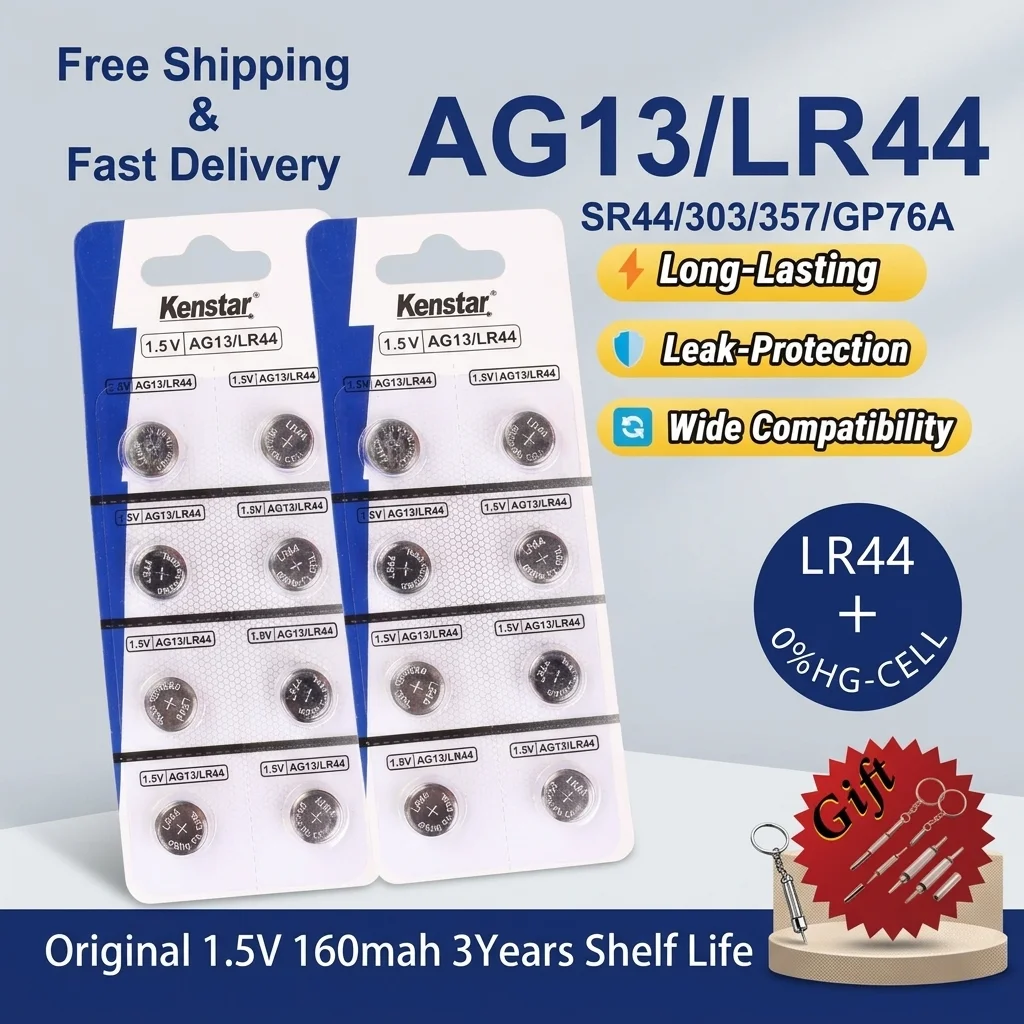 5-50Pcs 1.5V LR44 AG13 Alkaline Battery Premium Button Coin Cell A76 357 SR44 L1154 for Watch Toy Electronic Device
5-50Pcs 1.5V LR44 AG13 Alkaline Battery Premium Button Coin Cell A76 357 SR44 L1154 for Watch Toy Electronic Device