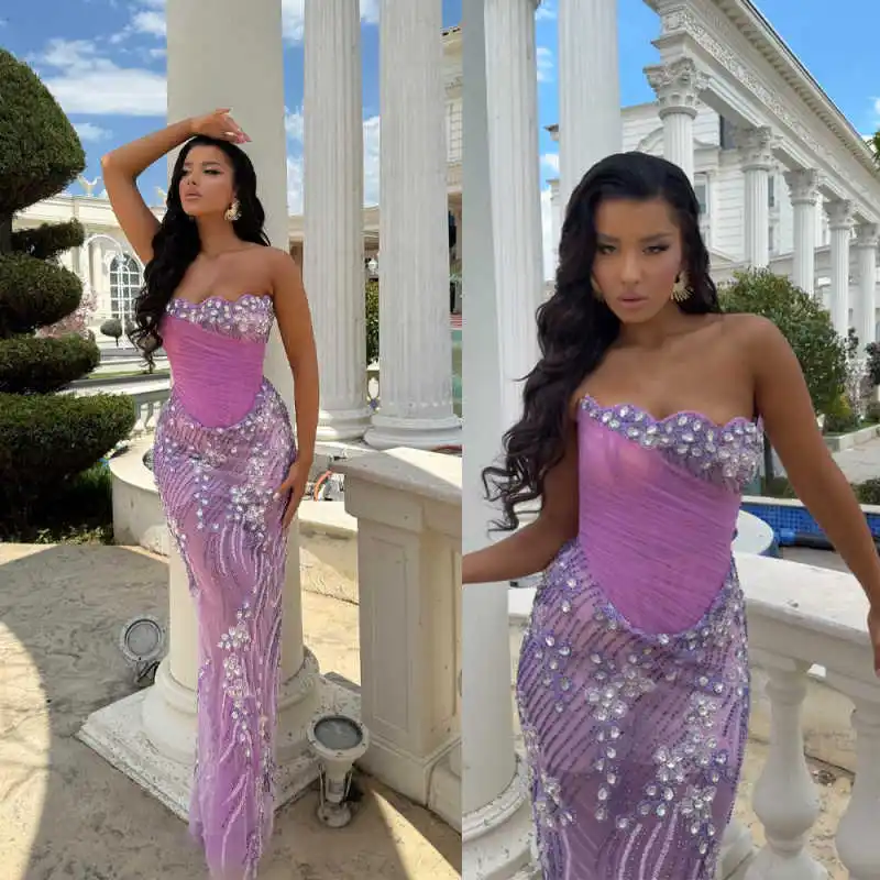 Charming Mermaid Prom Dresses Strapless Sleeveless Evening Dresses Crystals Beaded Vestidos De Noche Customized
Charming Mermaid Prom Dresses Strapless Sleeveless Evening Dresses Crystals Beaded Vestidos De Noche Customized