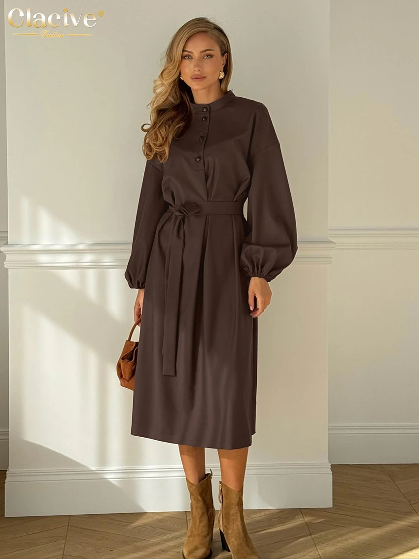 Clacive Fashion Loose Brown Women's Dress 2026 Casual Stand Collar Long Sleeve Midi Dresses Elegant Classic Lace-Up Female Dress
Clacive Fashion Loose Brown Women's Dress 2026 Casual Stand Collar Long Sleeve Midi Dresses Elegant Classic Lace-Up Female Dress