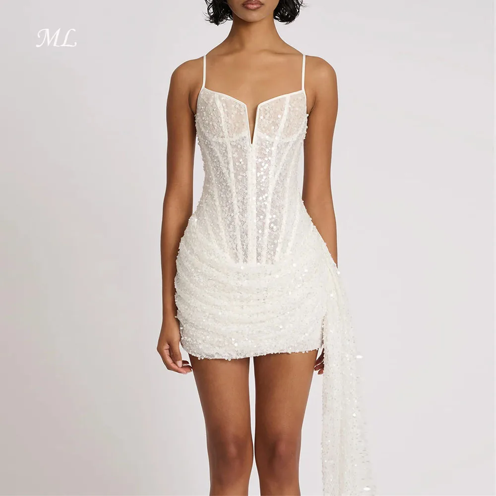 ML Charming Mini Wedding Dress for Bride Party Spaghetti Straps Ivory Lace Bridal Gown Customized vestidos de noiva Elegant 2026
ML Charming Mini Wedding Dress for Bride Party Spaghetti Straps Ivory Lace Bridal Gown Customized vestidos de noiva Elegant 2026