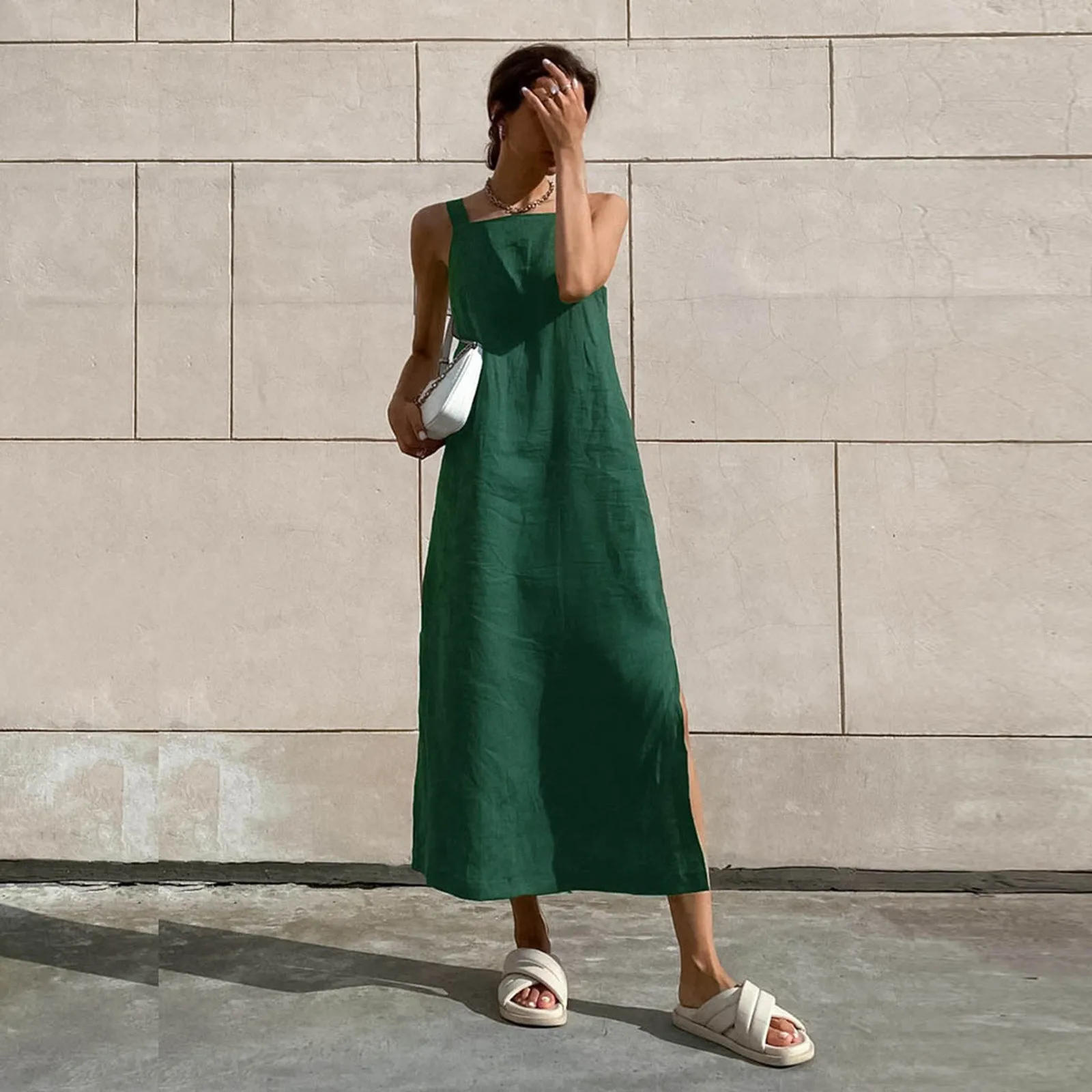 Summer Casual Sling Dress Women 2024 Fashion Square Collar Sleeveless Solid Long Dresses Vacation Backless Loose Fit Dresses
Summer Casual Sling Dress Women 2024 Fashion Square Collar Sleeveless Solid Long Dresses Vacation Backless Loose Fit Dresses