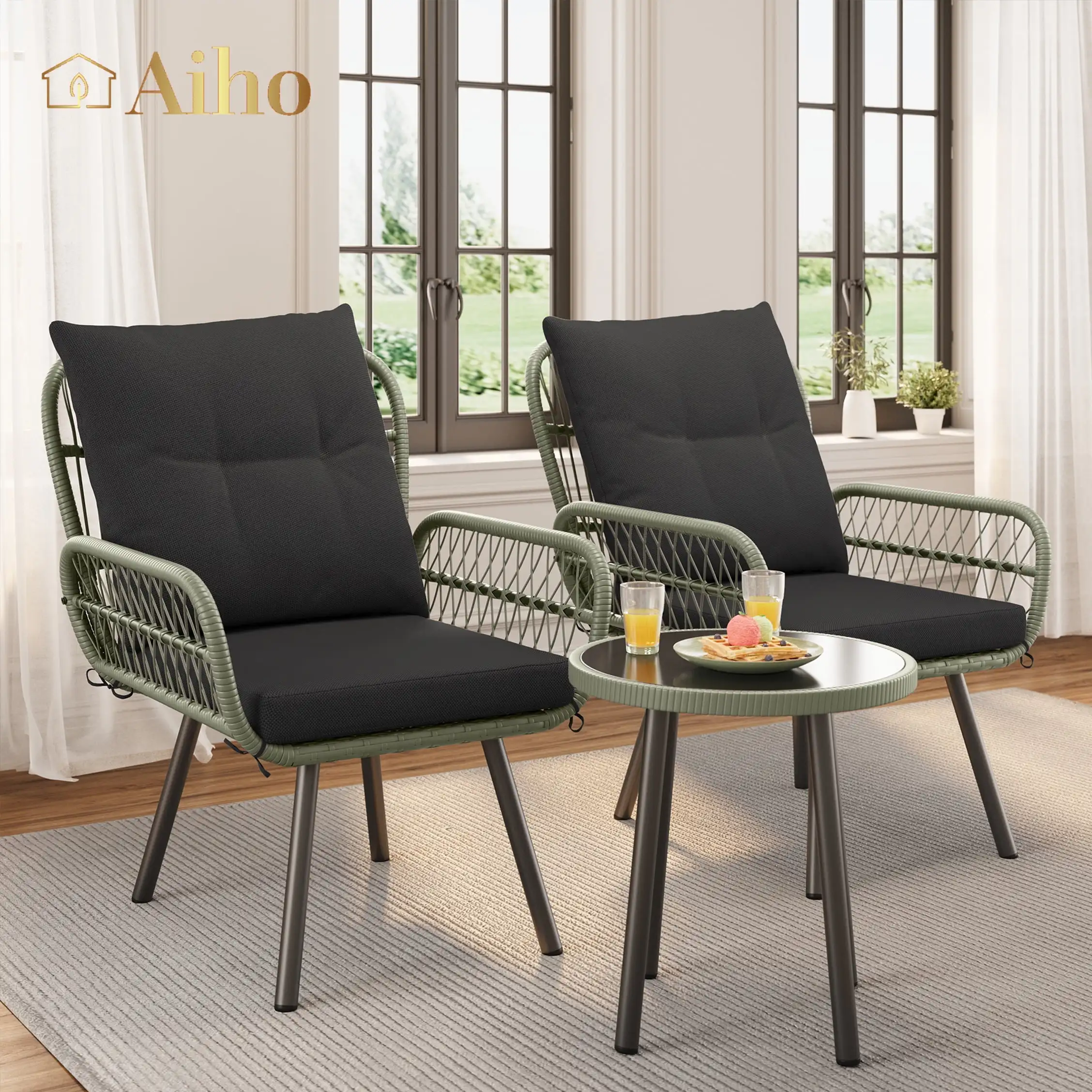 3 Pieces Patio Bistro Sets , Wicker Patio Furniture Set with Coffee Table for Patio, Lawn & Garden,Black
3 Pieces Patio Bistro Sets , Wicker Patio Furniture Set with Coffee Table for Patio, Lawn & Garden,Black