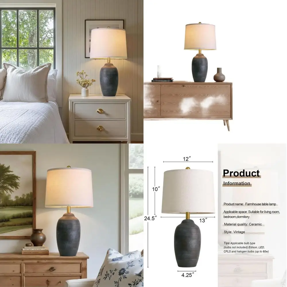 Винтажная керамическая настольная лампа в деревенском стиле 24,5 см - прикроватный светильник в стиле фермерского дома для гостиной, спальни, офиса
Винтажная керамическая настольная лампа в деревенском стиле 24,5 см - прикроватный светильник в стиле фермерского дома для гостиной, спальни, офиса