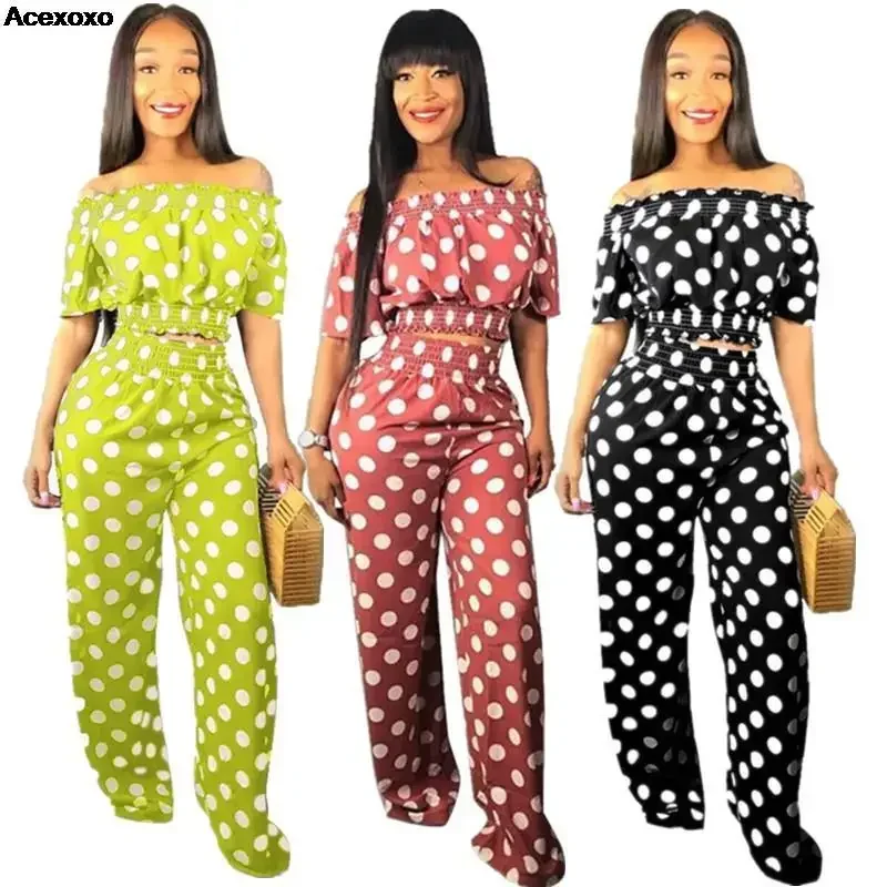 Summer new women's casual fashion wave point waist one line shoulder wide leg pants two-piece set
Summer new women's casual fashion wave point waist one line shoulder wide leg pants two-piece set