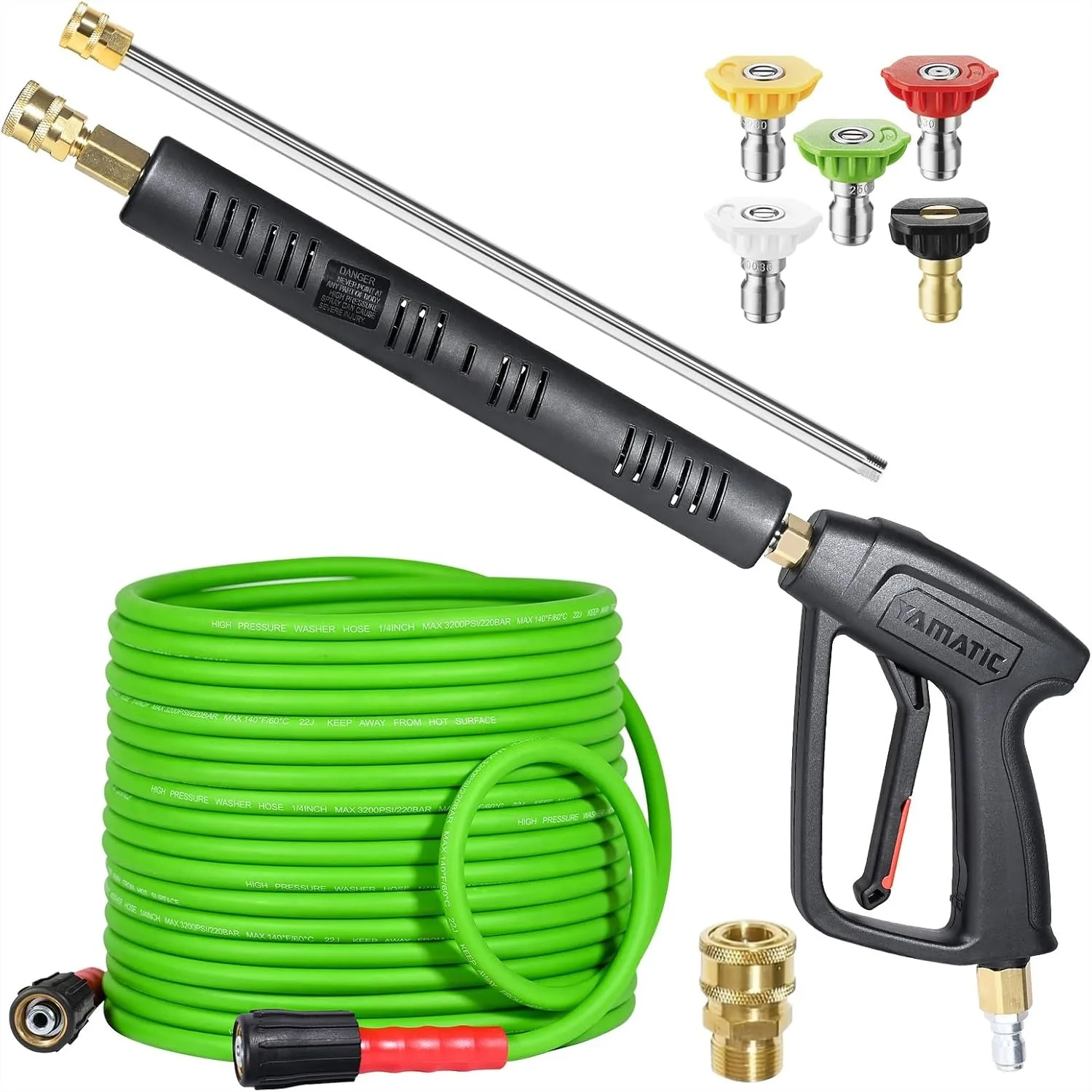 High-Pressure Washer Gun with 50ft Flexible Hose, Stainless Steel Wand, Quick Connect & Adapter
High-Pressure Washer Gun with 50ft Flexible Hose, Stainless Steel Wand, Quick Connect & Adapter