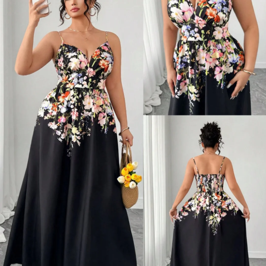 Plus Size Floral Print Prom Dress Women Spaghetti Strap V-Neck A-Line Formal Evening Maxi Dress
Plus Size Floral Print Prom Dress Women Spaghetti Strap V-Neck A-Line Formal Evening Maxi Dress