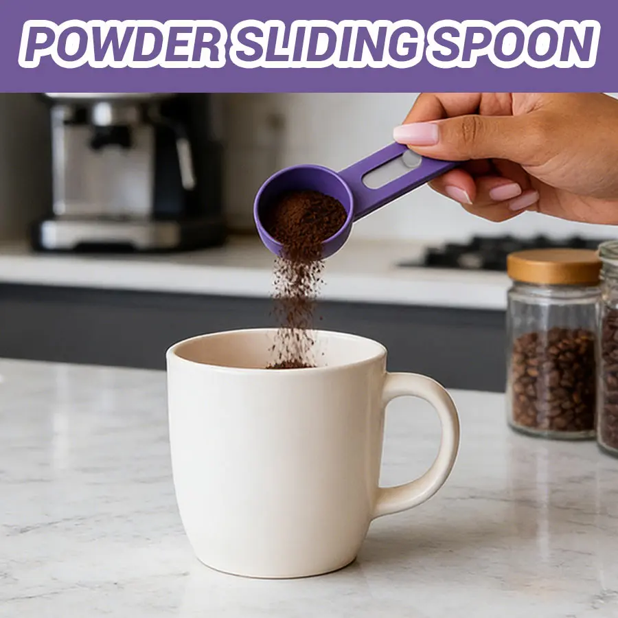 Sliding Powder Spoon Set with Funnel, Adjustable Measuring Spoons for Coffee, Protein Powder & Tea