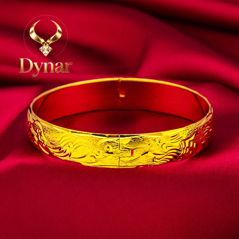 Dynar Jewelry 24K gold 12mm dragon and phoenix clasp bracelet AU999 full gold, wide version design, Chinese wedding shows ele
Dynar Jewelry 24K gold 12mm dragon and phoenix clasp bracelet AU999 full gold, wide version design, Chinese wedding shows ele