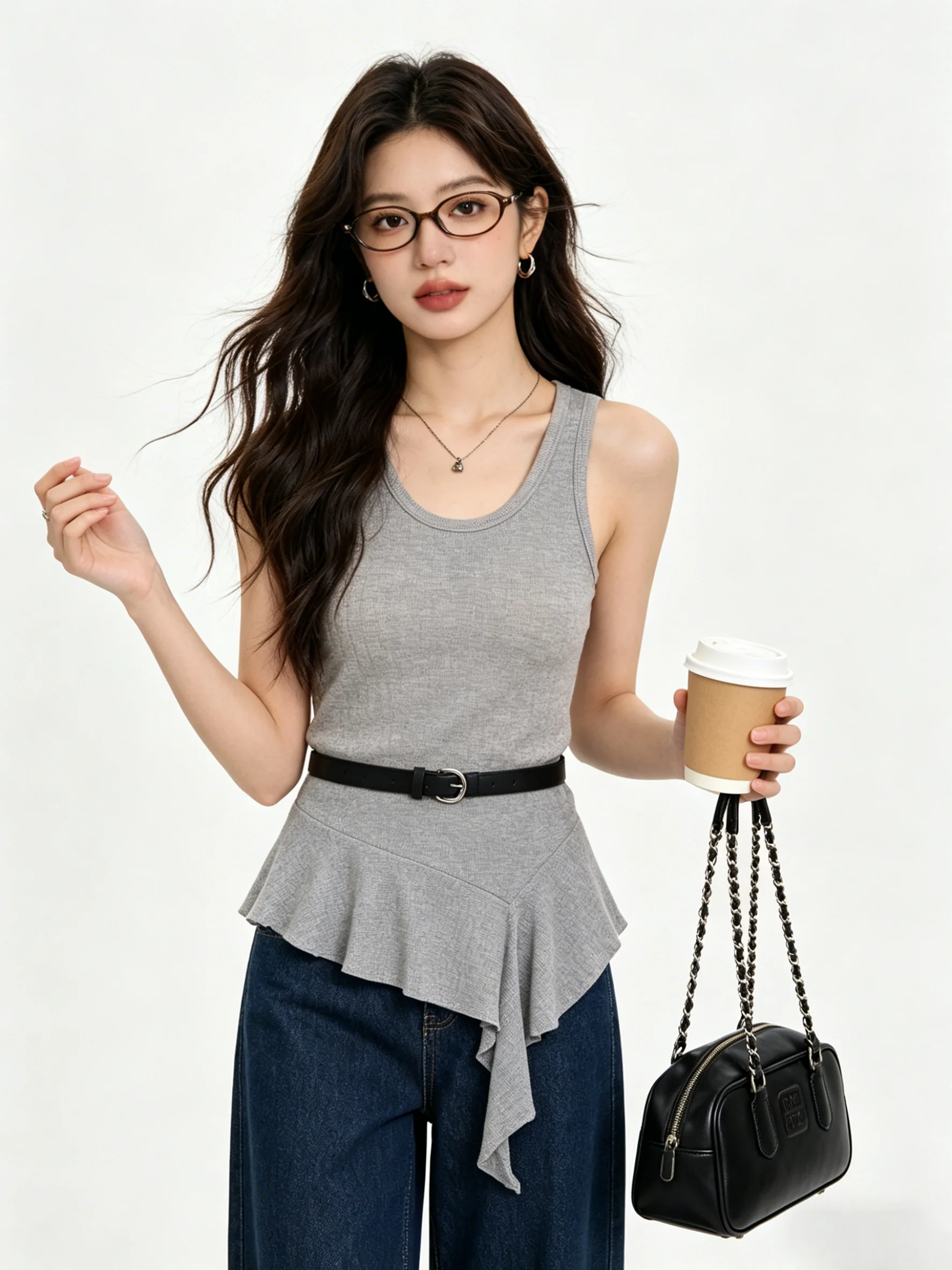 Summer Slim Fit round Neck Sleeveless Vest Asymmetrical Hem Belt Decoration Top Korean Style Breathable Casual Women's Vest
Summer Slim Fit round Neck Sleeveless Vest Asymmetrical Hem Belt Decoration Top Korean Style Breathable Casual Women's Vest