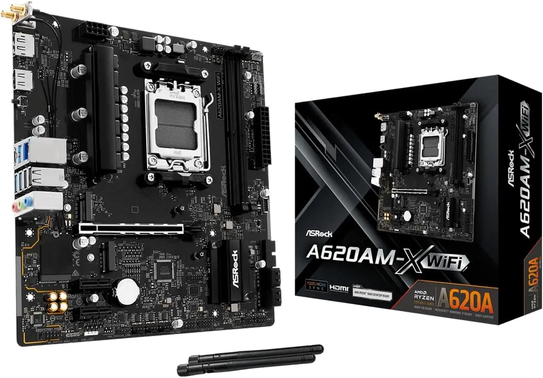 AMD AM5 Micro-ATX Motherboard with DDR5 8000+ OC, WiFi 5, 2.5G LAN, BIOS Flashback
AMD AM5 Micro-ATX Motherboard with DDR5 8000+ OC, WiFi 5, 2.5G LAN, BIOS Flashback