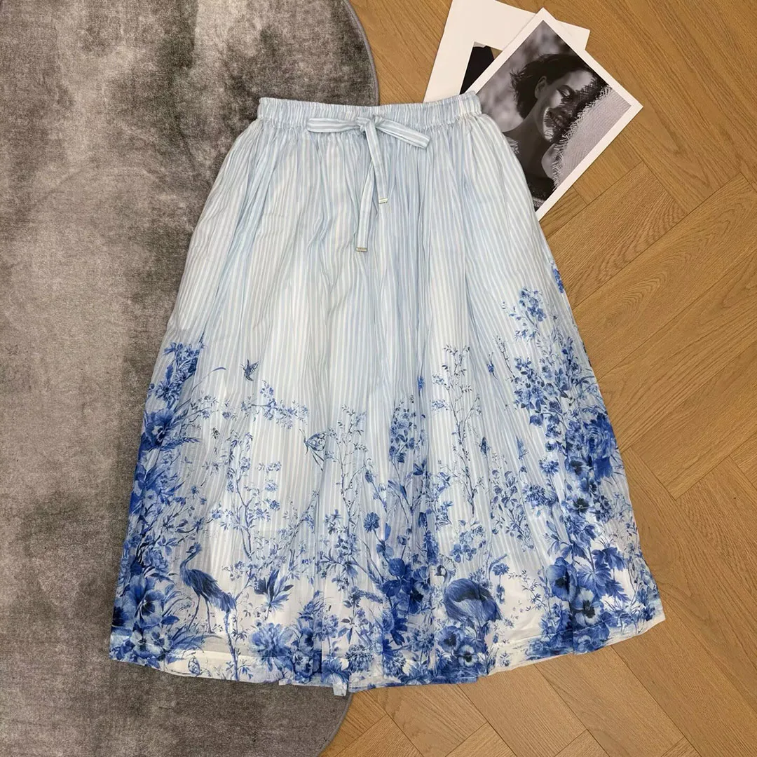 Blue Floral Print Stripes Pattern Cotton Long Skirts Women Summer Lace-up Elastic High Waist Sweet Elegant A-line Loose Skirt
Blue Floral Print Stripes Pattern Cotton Long Skirts Women Summer Lace-up Elastic High Waist Sweet Elegant A-line Loose Skirt