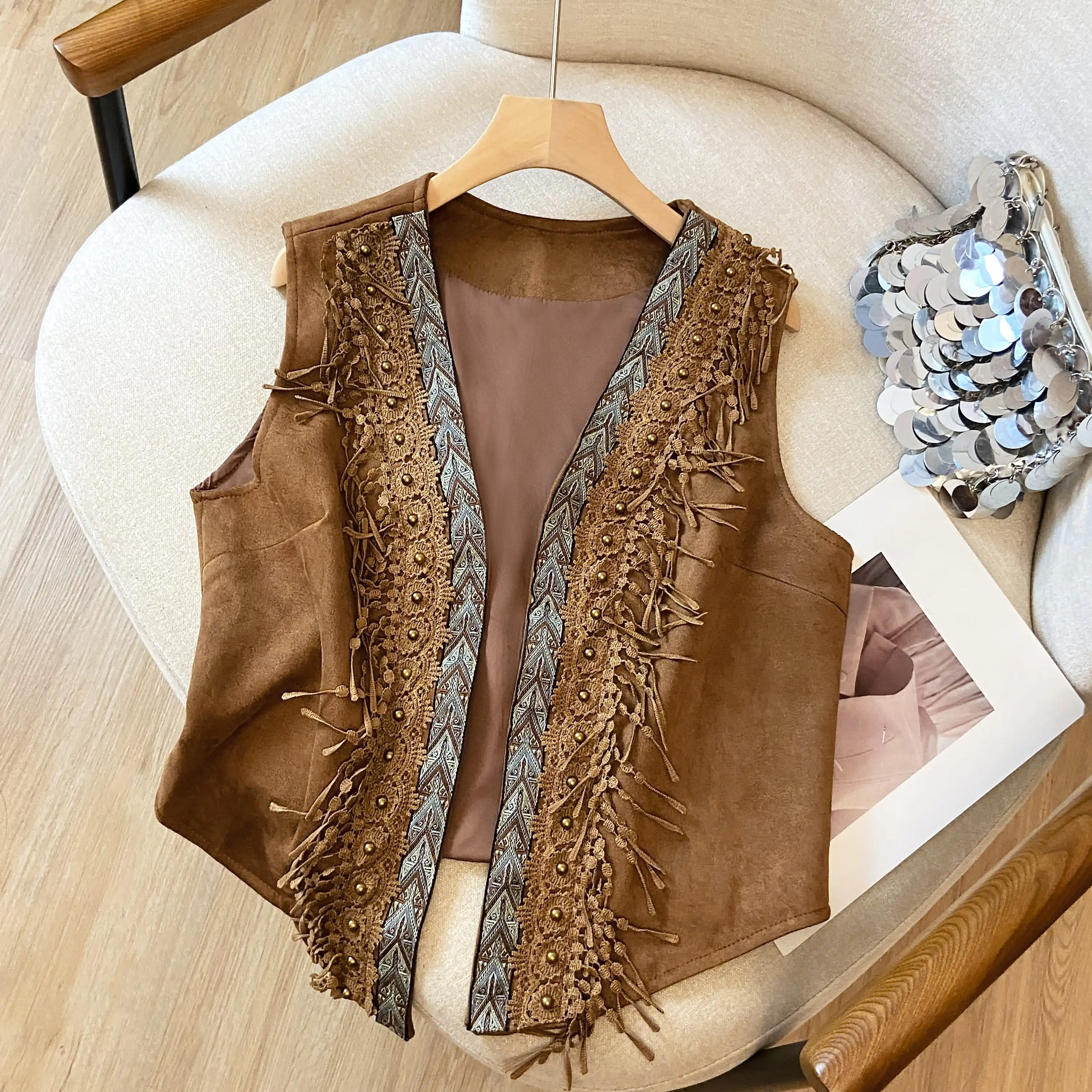 Retro n Lace Beaded Vest Color Blo Svel Tassel Top Women's Commute Sle V-Ne Regular Length Single Button
Retro n Lace Beaded Vest Color Blo Svel Tassel Top Women's Commute Sle V-Ne Regular Length Single Button
