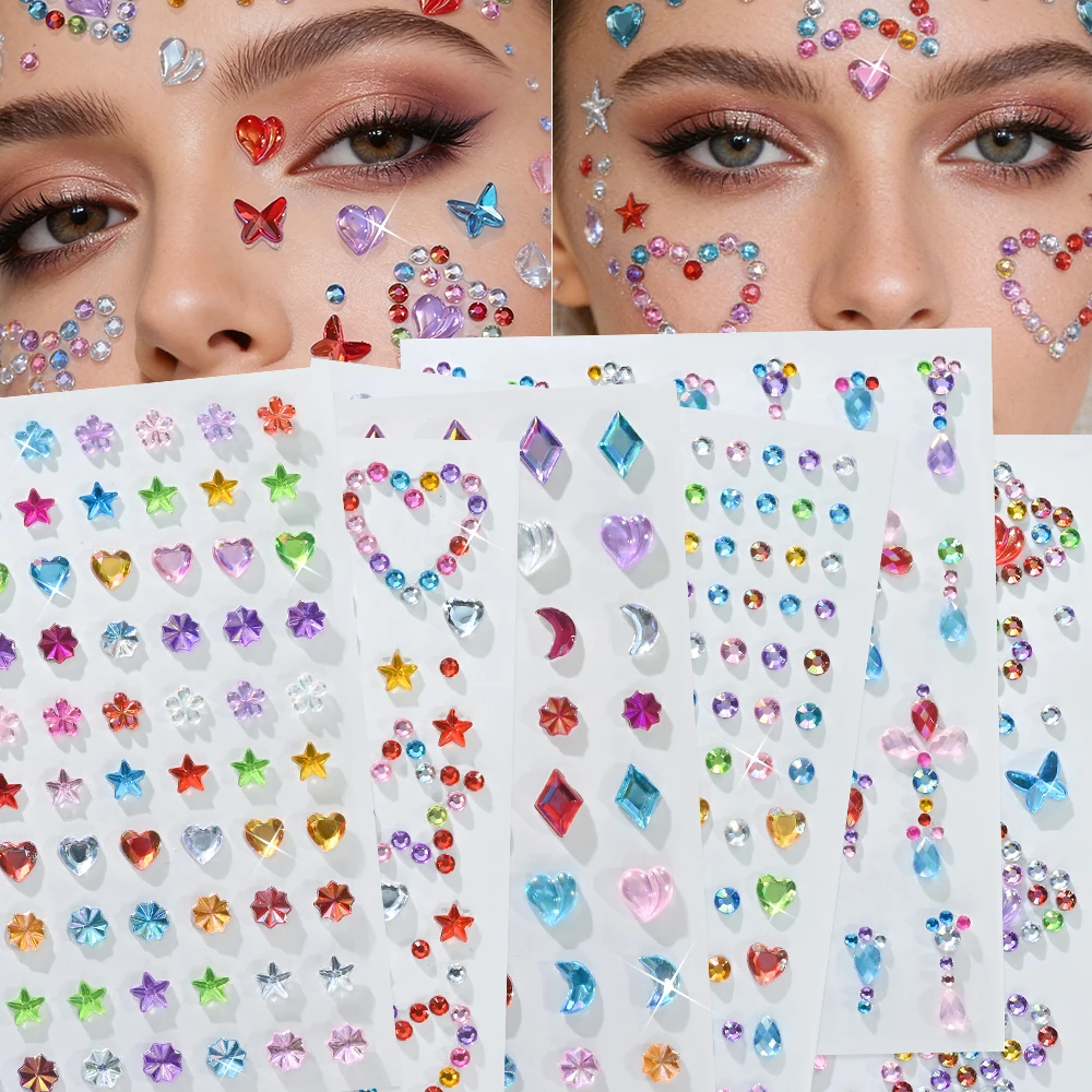 6Pcs Iridescent Heart Star Face Stickers 3D Colorful Sparkling Face Diamonds Sticker Crystal Gem Teardrop Moon Tattoo Stickers
6Pcs Iridescent Heart Star Face Stickers 3D Colorful Sparkling Face Diamonds Sticker Crystal Gem Teardrop Moon Tattoo Stickers