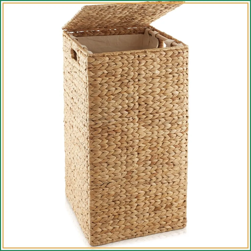 Woven Water Hyacinth Laundry Hamper with Lid and Removable Liner - Square Clothes Sorter for Towels
Woven Water Hyacinth Laundry Hamper with Lid and Removable Liner - Square Clothes Sorter for Towels