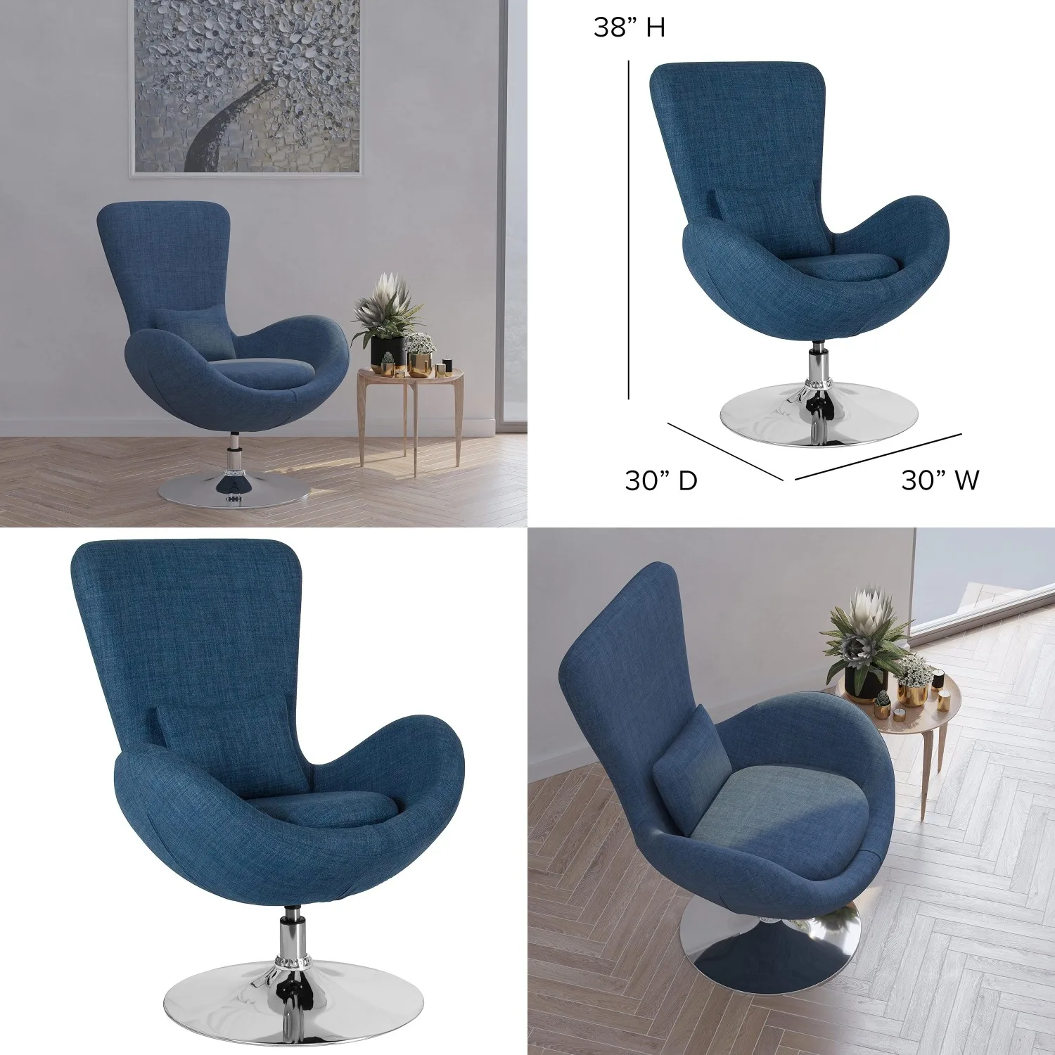 Soro High-Back Egg Style Lounge Chair - Modern White Fabric Upholstery - 360° Swivel Chrome Base, Customized
Soro High-Back Egg Style Lounge Chair - Modern White Fabric Upholstery - 360° Swivel Chrome Base, Customized