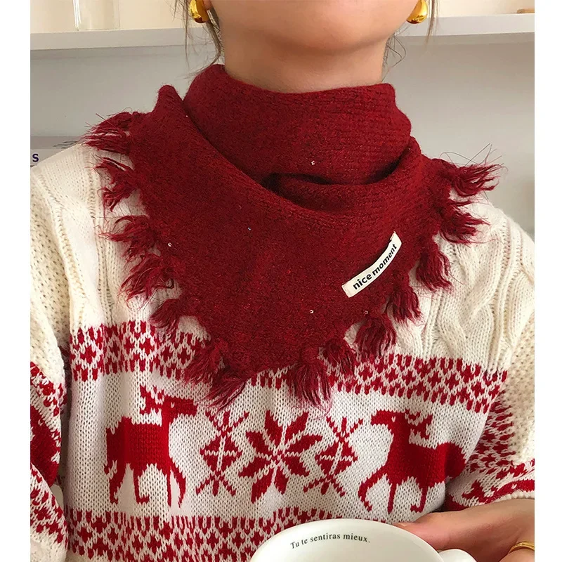 New Korean Knitted Fringed Triangle Scarf Shawl Sequined Knitted Solid Color Autumn and Winter Small Vest Scarf Women
New Korean Knitted Fringed Triangle Scarf Shawl Sequined Knitted Solid Color Autumn and Winter Small Vest Scarf Women
