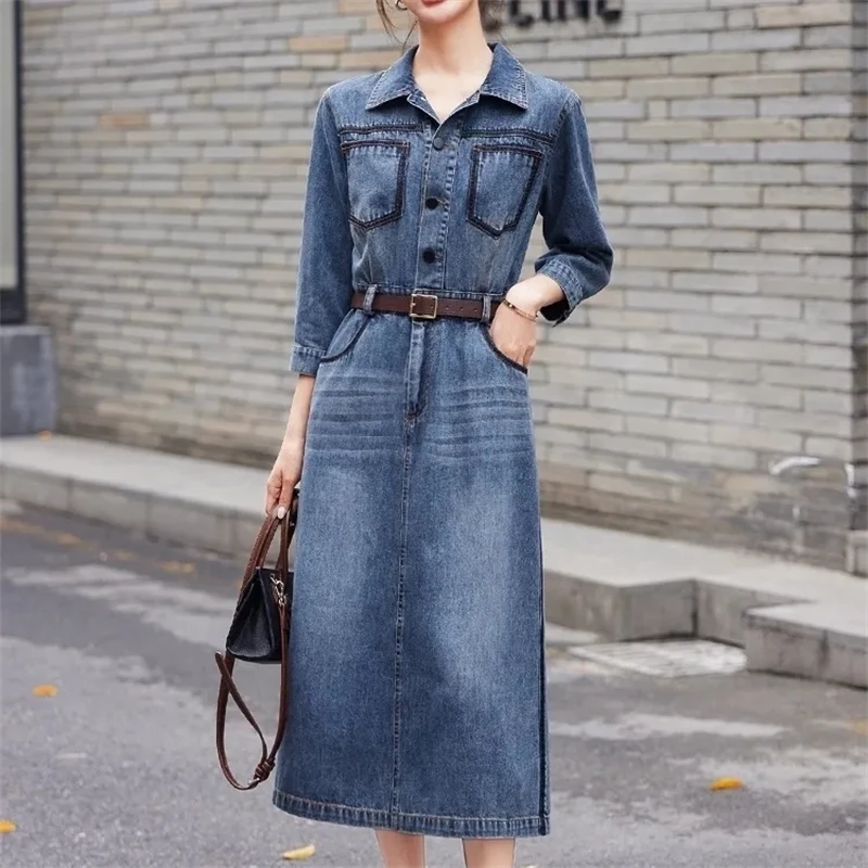 Women Denim Dress Spring Autumn New 2025 Cowboy Dress Female Casual Mid-length Fashion Loose Cowboy Dresses Women Dress Vestido
Women Denim Dress Spring Autumn New 2025 Cowboy Dress Female Casual Mid-length Fashion Loose Cowboy Dresses Women Dress Vestido